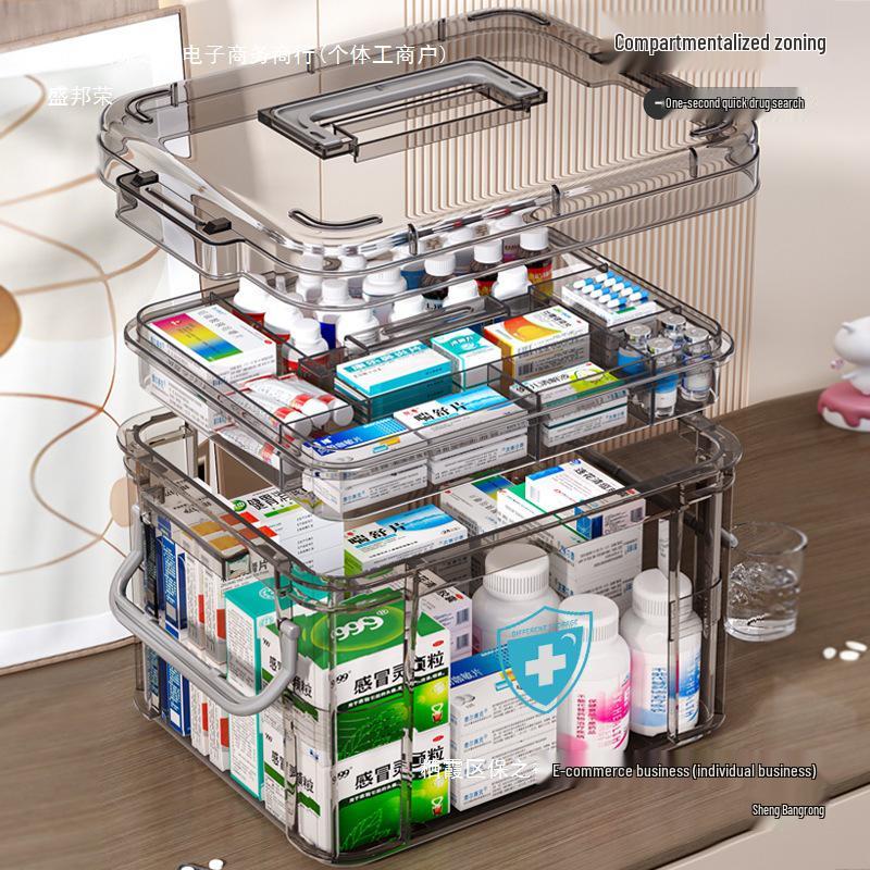 Large Multi-Layer Transparent Family Medicine Box and First Aid Kit