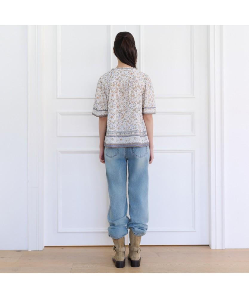 THURSDAY ISLAND Motif Pattern Color Block Border Blouse_T264Mbl269W