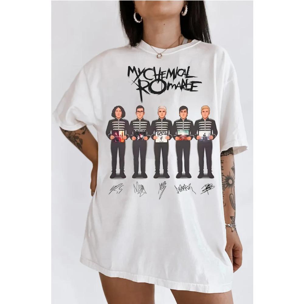 2026 Summer Hot Sale My Chemical Romance Cartoon Members Graphic T-Shirt Y2K Men Women Gothic Print Crew Neck Lightweight Casual T Shirt