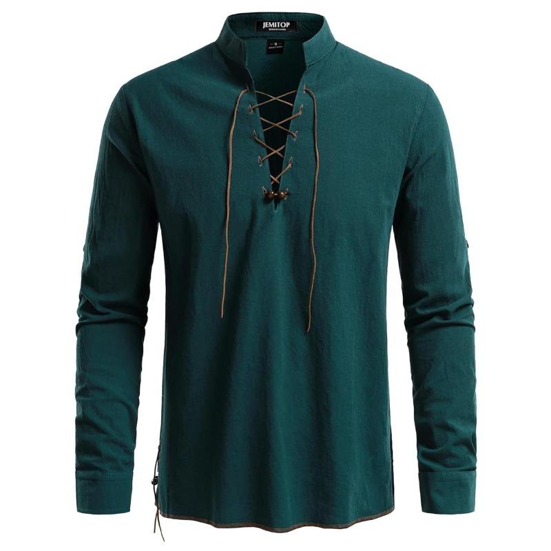 High Quality Men's Shirt Henry Long Sleeve Casual Beach Men's Stand-Up Collar Hippie Shirt