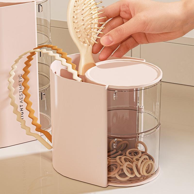 2-in-1 Makeup Brushes Puff Storage Box Multi Layer Rotatable Dustproof Cosmetic Organizer Lipstick Cotton Makeup Tools Storage