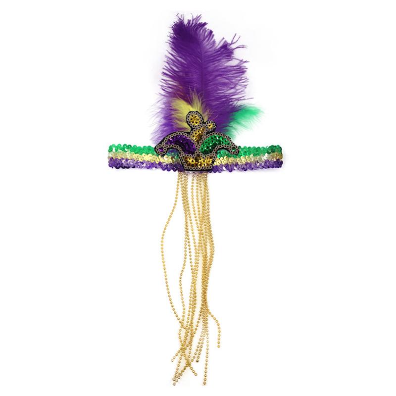 

1Pc Bright Opening Ribbon Masquerade Carnival Ethnic Style Elastic Feather Accessories Celebrating Holidays Indian Beads