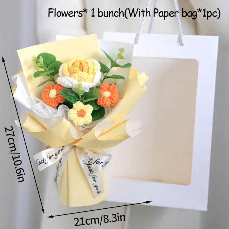 Crochet Flowers Bouquet Rose Hand-Knitted Graduation Flowers Bouquet Wedding Party Decoration Birthday Graduation Gifts