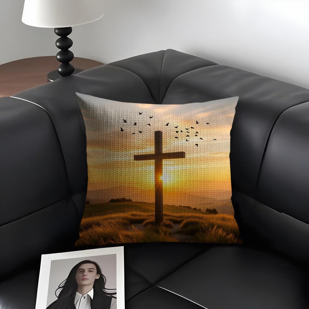 

Cross Hot Cushion Cover Natural Linen Organic Fabric DoubleSided Printing Sofa Home Decor Gift Pillow Case 30x30cm
