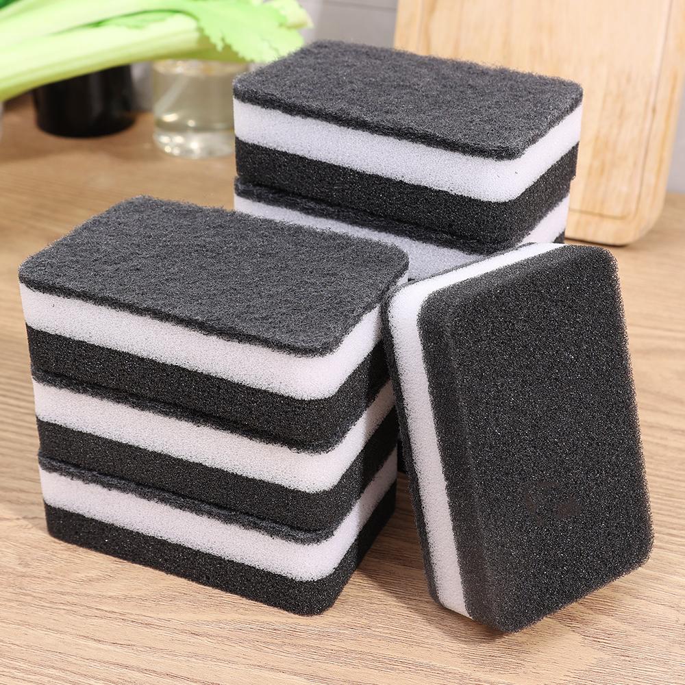 Thickened Double-sided Dishwashing Sponge Black Sandwiched White Stain Removal Scouring Cloth Cleaning of Pots Bowls Sinks Rag