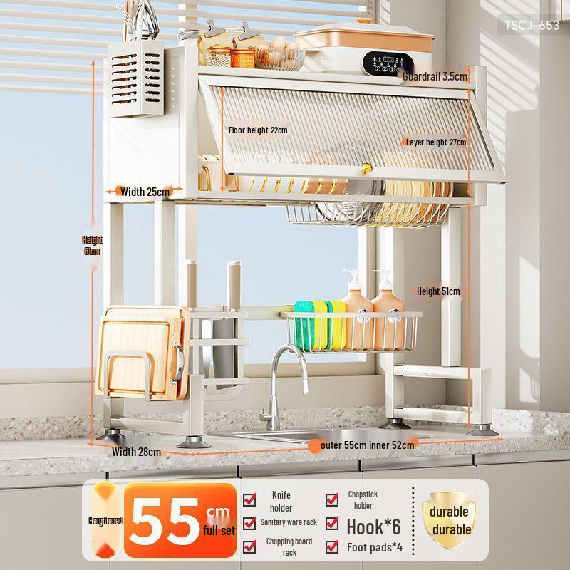 Multi-Functional Kitchen Storage Rack: Above-Sink Cupboard for Dustproof Dish, Bowl, and Chopstick Drainage