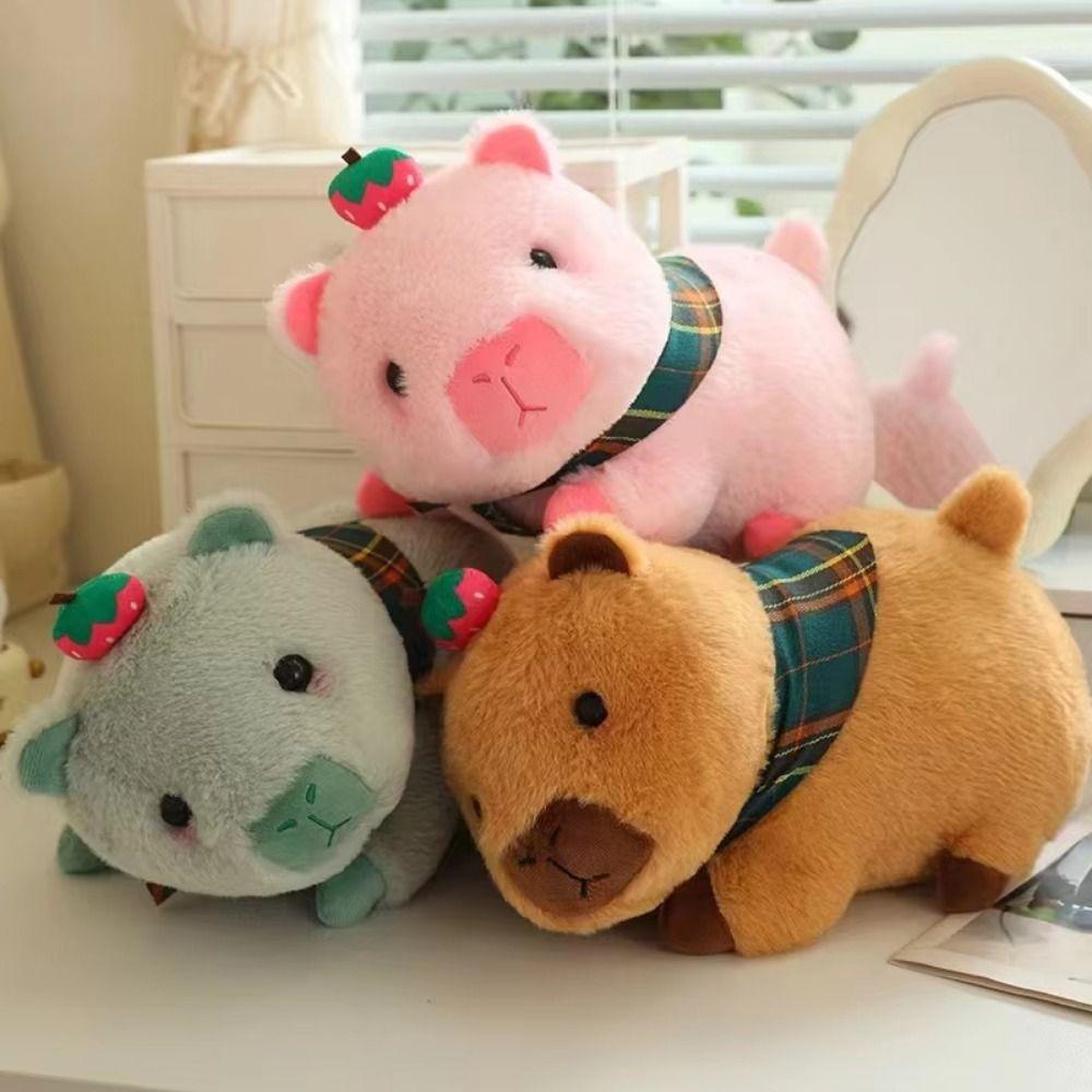 Soft Capybara Plush Toy Strawberry Headwear Stuffed Capybara Doll  Children Toys