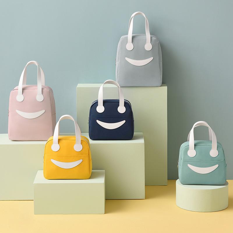 Cute Smiley Face Bento Bag Insulated Lunch Box Bag Handheld Bento Bag Lunch Bag Student Bento Bag Insulated Meal Bag