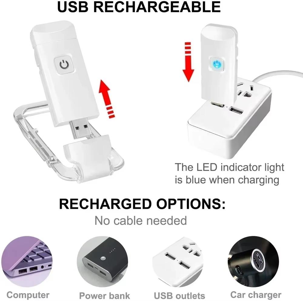 Rechargeable Clip-On Reading Light,4000K Warm White & 1550K Amber Night Light,Dimmable Bookmark Lamp,Portable,Bedside,Camping