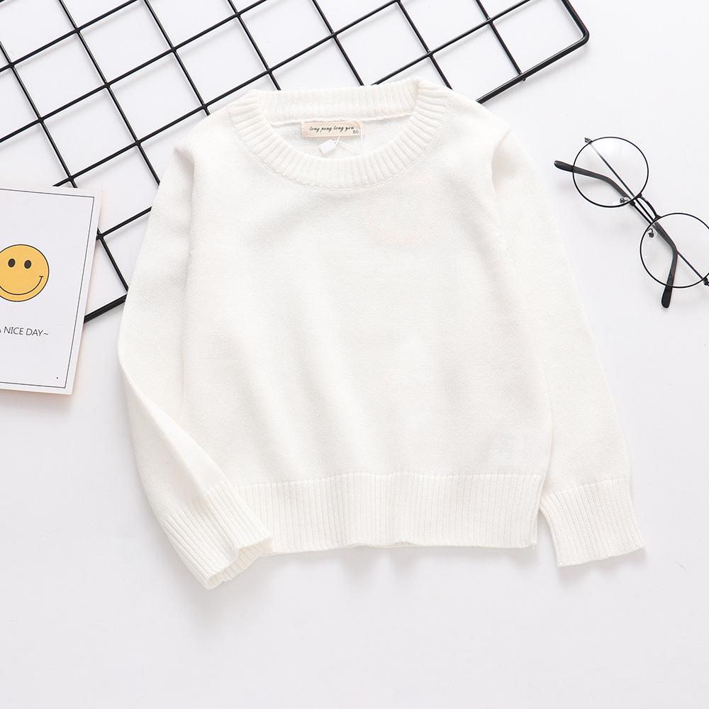 

Осінній повсякденний одяг для хлопчиків і дівчаток, трикотажні сорочки, светри з довгим рукавом і круглим вирізом Пуловери для дітей, бавовна 2-7 років, дитячий верхній одяг 80cm білий