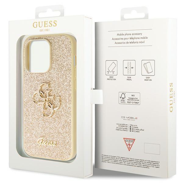 Etui Do iPhone 14 Pro Guess Glitter Script Big 4G Złote