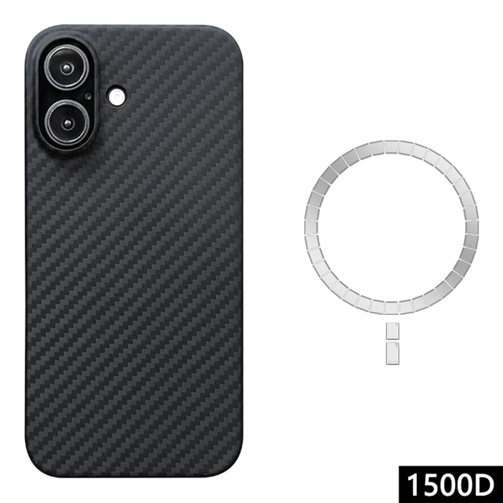 For iPhone 16 Magnetic Case 1500D Coarse Texture Aramid Fiber Phone Cover (Big Lens Hole)