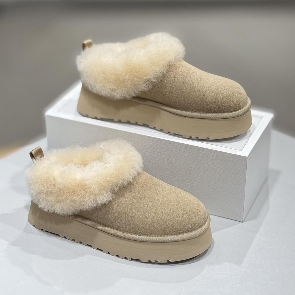 2025 Autumn New Small Thick Bottom Heightening Bag Head Drag Women Retro Comfortable Soft Bottom Plush Thickened Fluffy Slippers