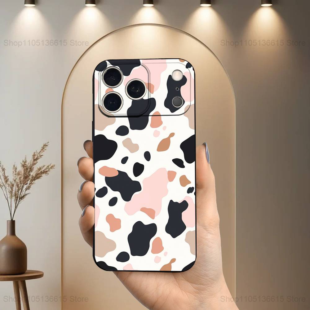 

Cartoon Print Cow Cute Phone Case For iPhone 17,16,15,14,13,12,11,Plus,Pro Max,XS,X,XR,SE,Mini,8,7,Soft Silicone Black iPhone16PROMAX