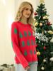 Women's Autumn and Winter Pullover Jacquard Christmas Tree Knitted Sweater Long Sleeved Red Christmas Sweater