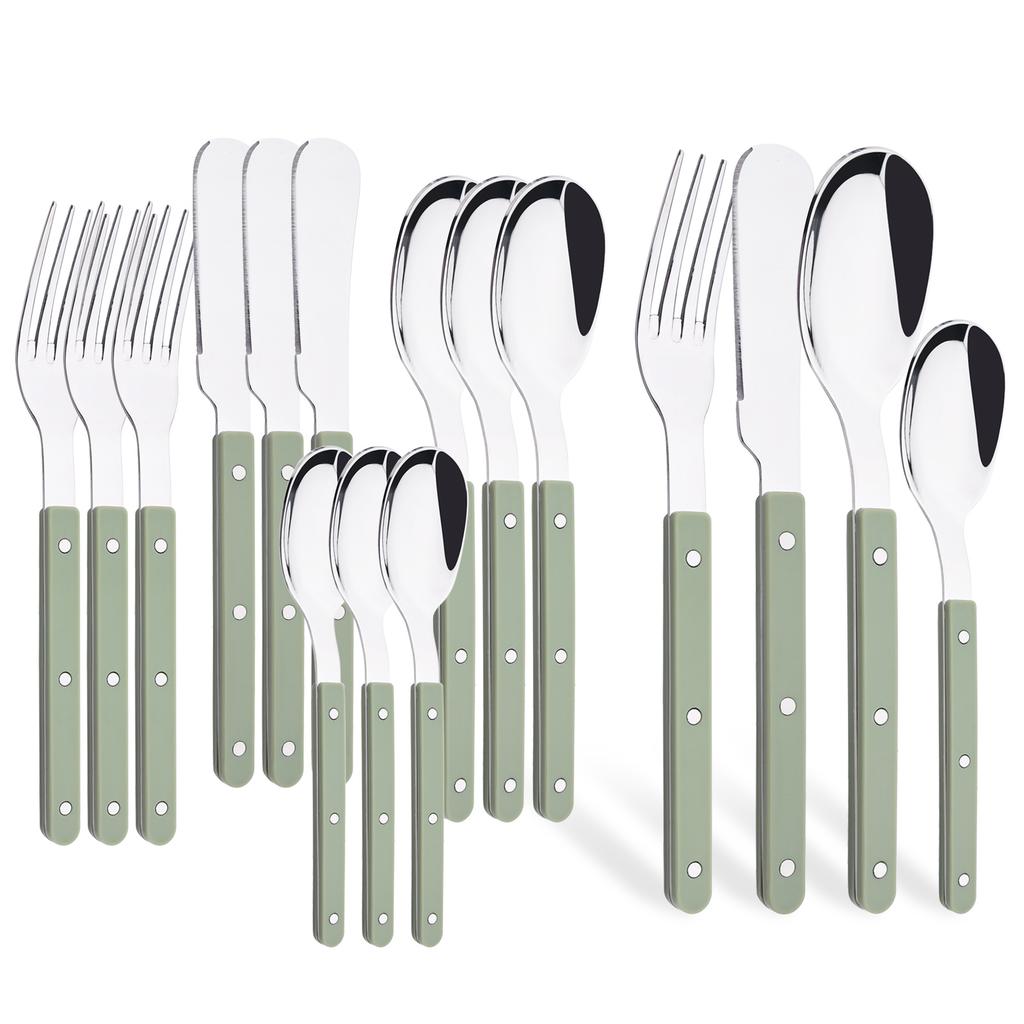 16 Pieces Color Handle Flatware Eating Utensils, Stainless Steel Tableware Rivet ABS Handle Design, Knives Forks Spoons for Home, Service for 4