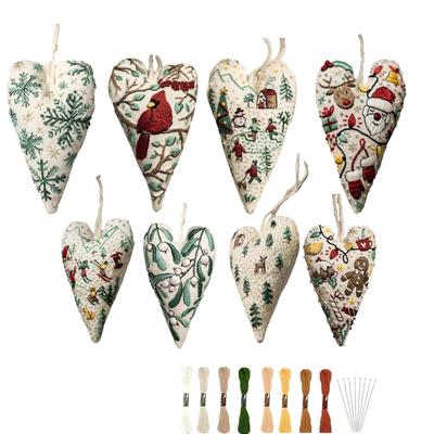 Anfänger Stickset Herzförmiger Weihnachtsbaumschmuck Sticken lernen Kompletter Bastel-Kunst-Satz für Reise Projekt Entspannung