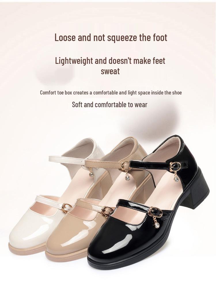 Damen 2024 Hollow Chunky Heel Sandalen: Mittelhoher Absatz Leder mit Ein-Wort-Schnalle & Geschlossene Zehe – Sommerlicher Sanfter Stil