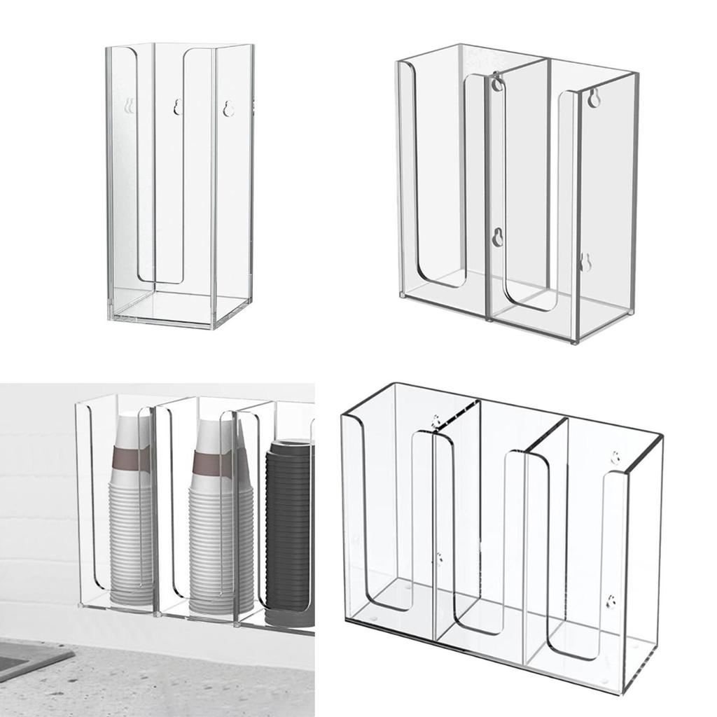Acrylic 3 Compartment Cup and Lid Holder, Clear Disposable Coffee Cup Straw Dispenser Organizer Kitchen Living Room Storage Box