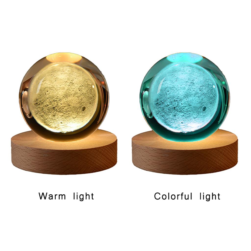 6cm 3D Crystal Ball Colorful Light Warm Light Planet Night Light Laser Carving Solar System Earth Galaxy Cartoon Pattern Gift