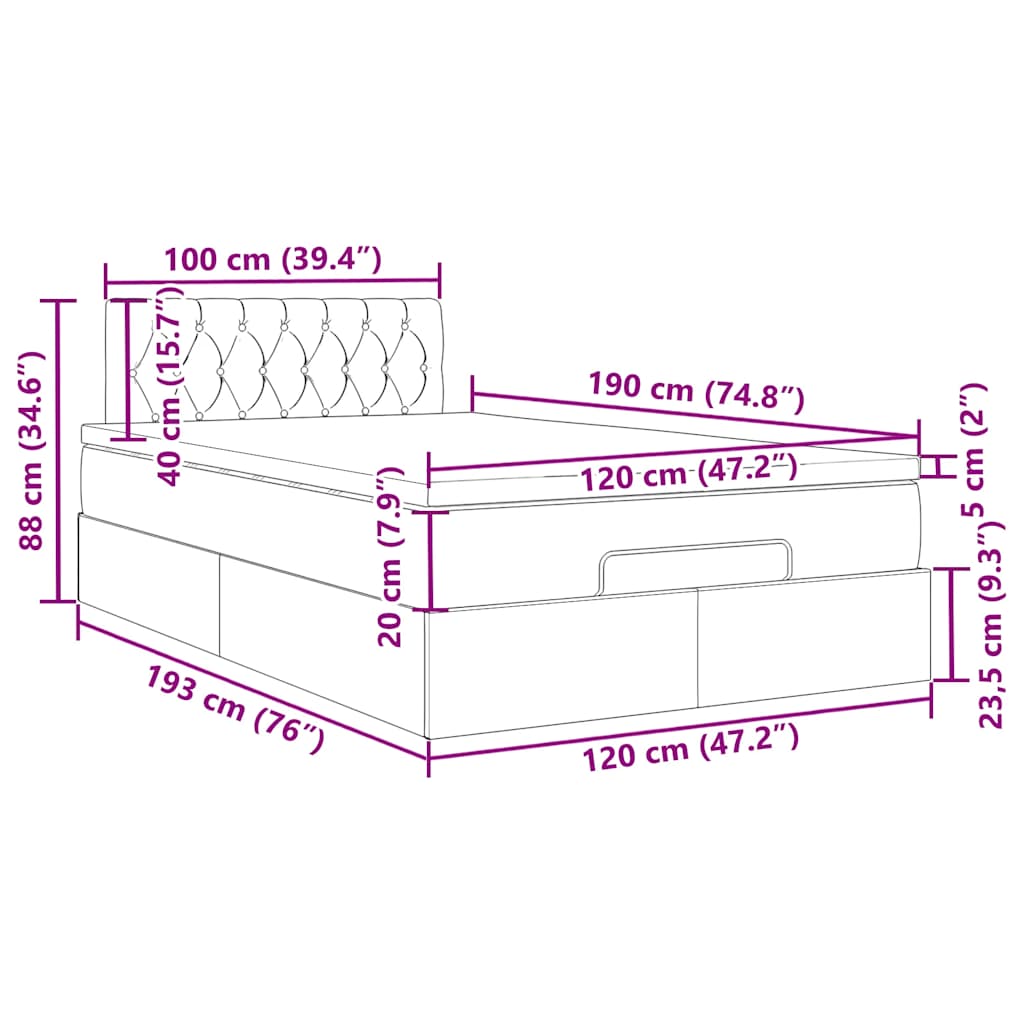 Ottoman Bed with Mattress Black 120 x 190 cm Velvet