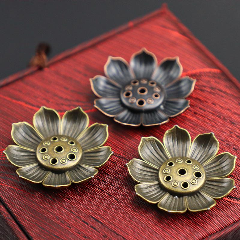 Lotus Alloy Multi-Hole Incense Holder and Burner Tray - Ornamental Incense Diffuser for Sticks