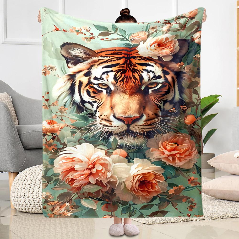 Tiger And Roses Blanket Suitable for Offices, Travel, Living Rooms Also a Good Gift for Friends and Family Suitable for All Seasons.