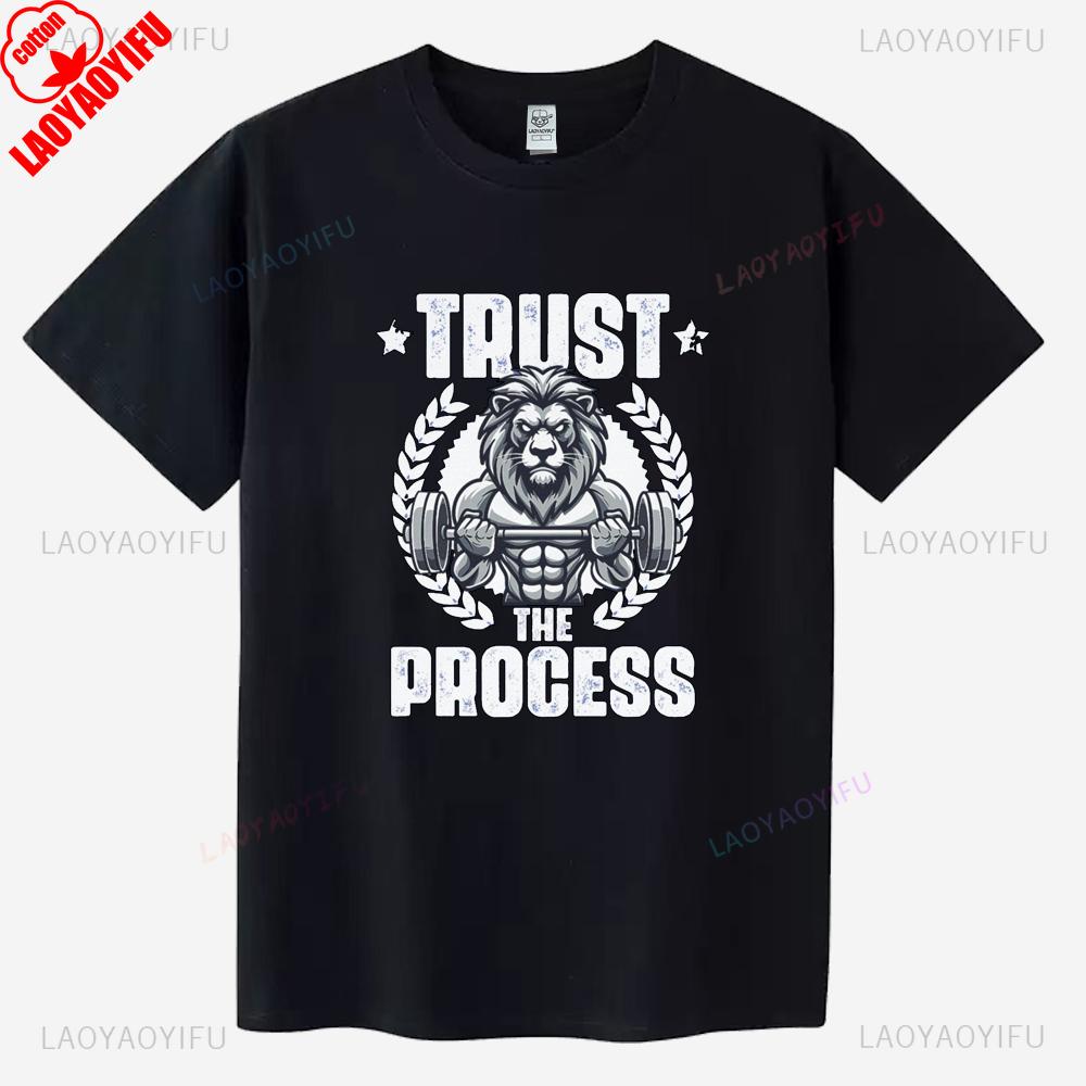 Lion Gym Unisex TShirt Trust The Process Fitness Motivation Workout Gift Gym Lovers Bodybuilding Strength Training Clothes S