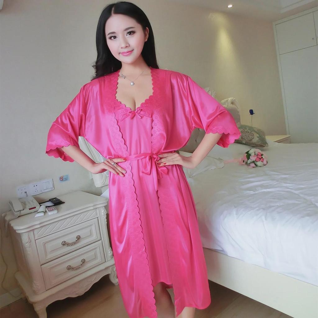 Pyjama-Set aus Eisseide und Spitze in Übergröße – Sexy, lockeres Sommernachthemd 