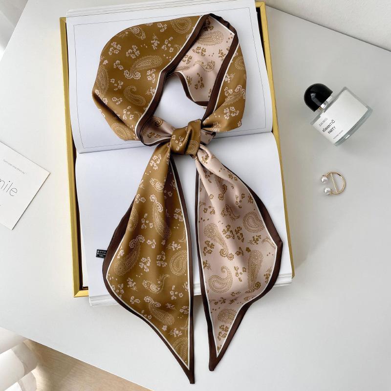 Silk scarf high-end neck new cashew flower silk scarf women's hair tie bag thin and narrow strip decorative scarf headband