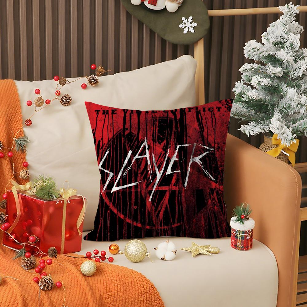 S-Slayer Heavy Metal Rock Band Kissenbezug Anti-Hausstaubmilben Kissen Unsichtbarer Reißverschluss seidiger kurzer Plüsch Sofakissenbezug