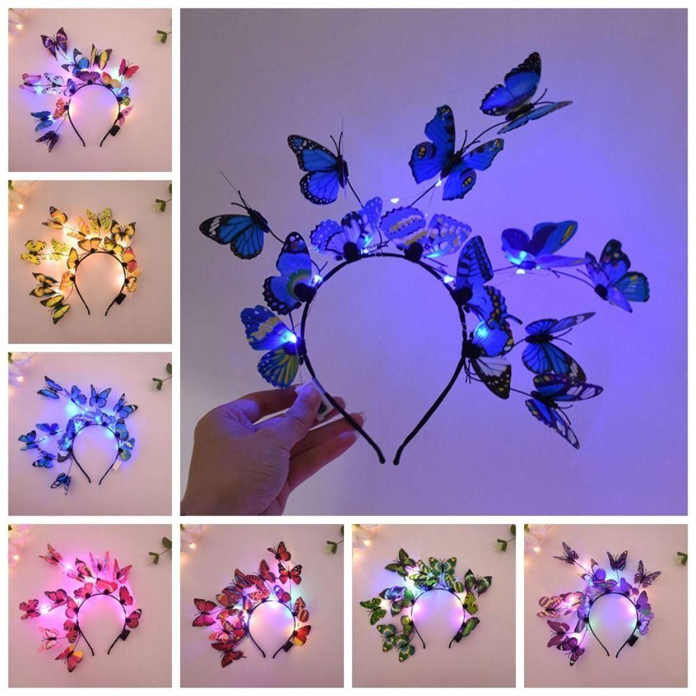 LED světla LED Glow Čelenka Barevná blikající čelenka Světelný motýlek Dárek do vlasů