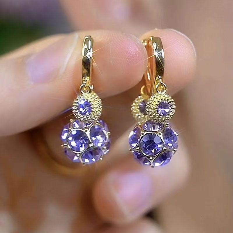 Vintage design durian earrings for women, purple diamond ball earrings, ear buckles, versatile earrings. фиолетовый