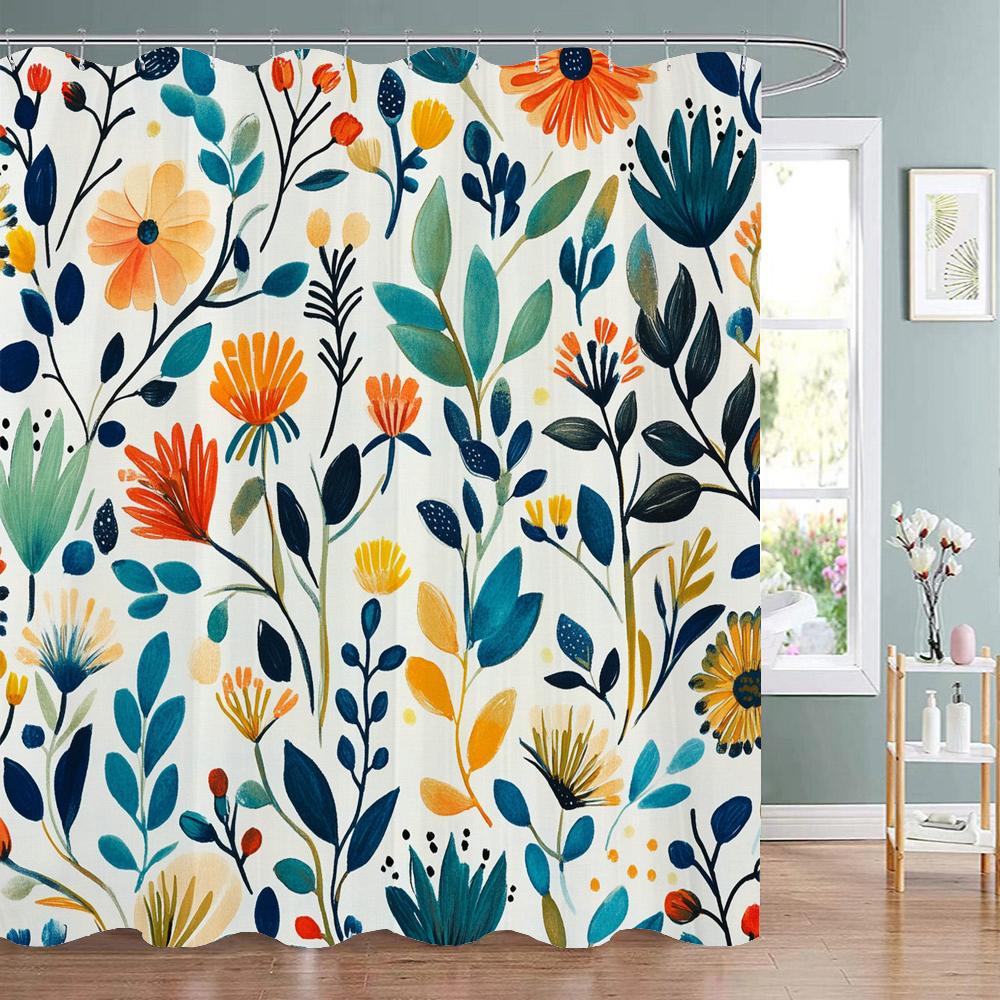 Watercolor Leaf Shower Curtain For Bathroom Vines Plant Flower Nordic Minimalist Polyester Curtain For Home Decorative Curtain