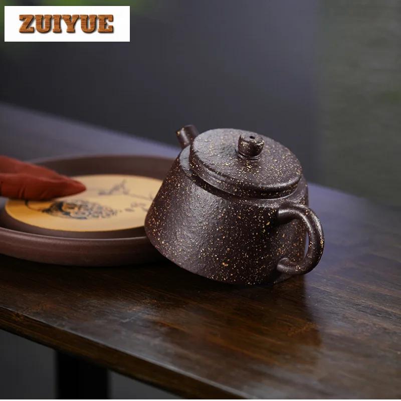 230ml Yixing Purple Clay Teapots Handmade Fish Cover Pot Raw Ore Coarse Sand Purple Jade Gold Sand Kettle With Filter Zisha Tea
