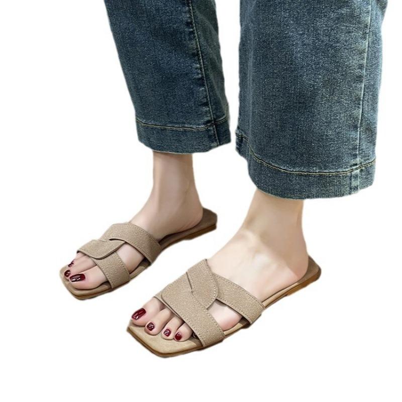 Women Flats Slippers Women Summer Trend Comfortable Square Open Toe Sandals Ldies Lightweight Non Slip Beach Slides Flip Flops