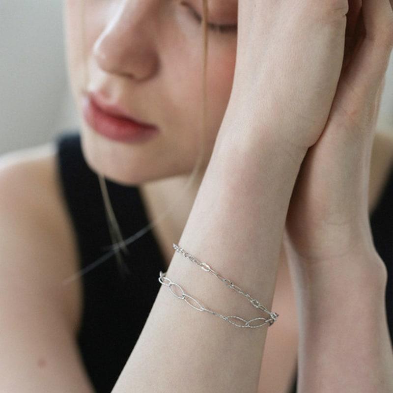 Rough City [Silver925] Layered Two Chain Bracelet