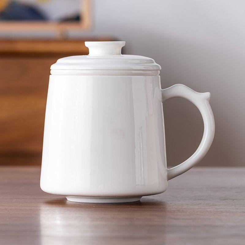 

Mutton Fat Jade Tea Cup Ceramic Tea Infuser Office Mug Chinese Style Creative Water Cup 301-400ml