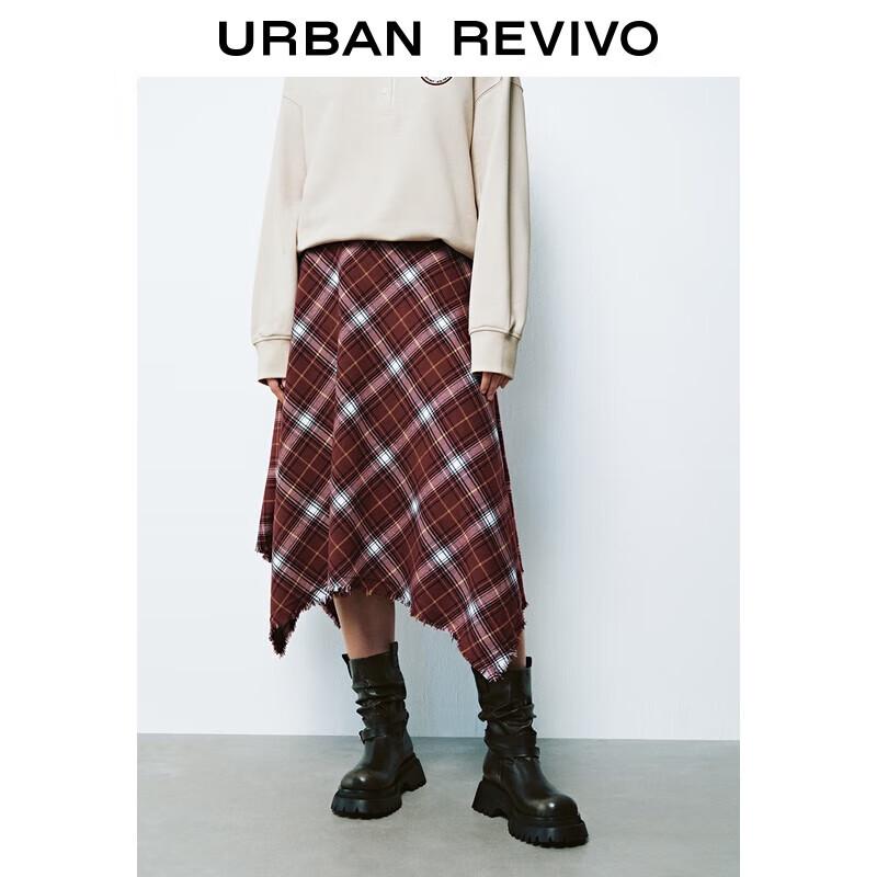 UR Женская ретро клетчатая асимметричная юбка миди с бахромой S