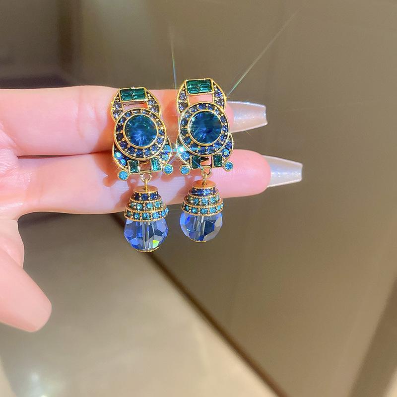 Baroque Style Zircon Earrings,Ornate Filigree Gemstone Earrings,Vintage Gemstone Drop Earrings,