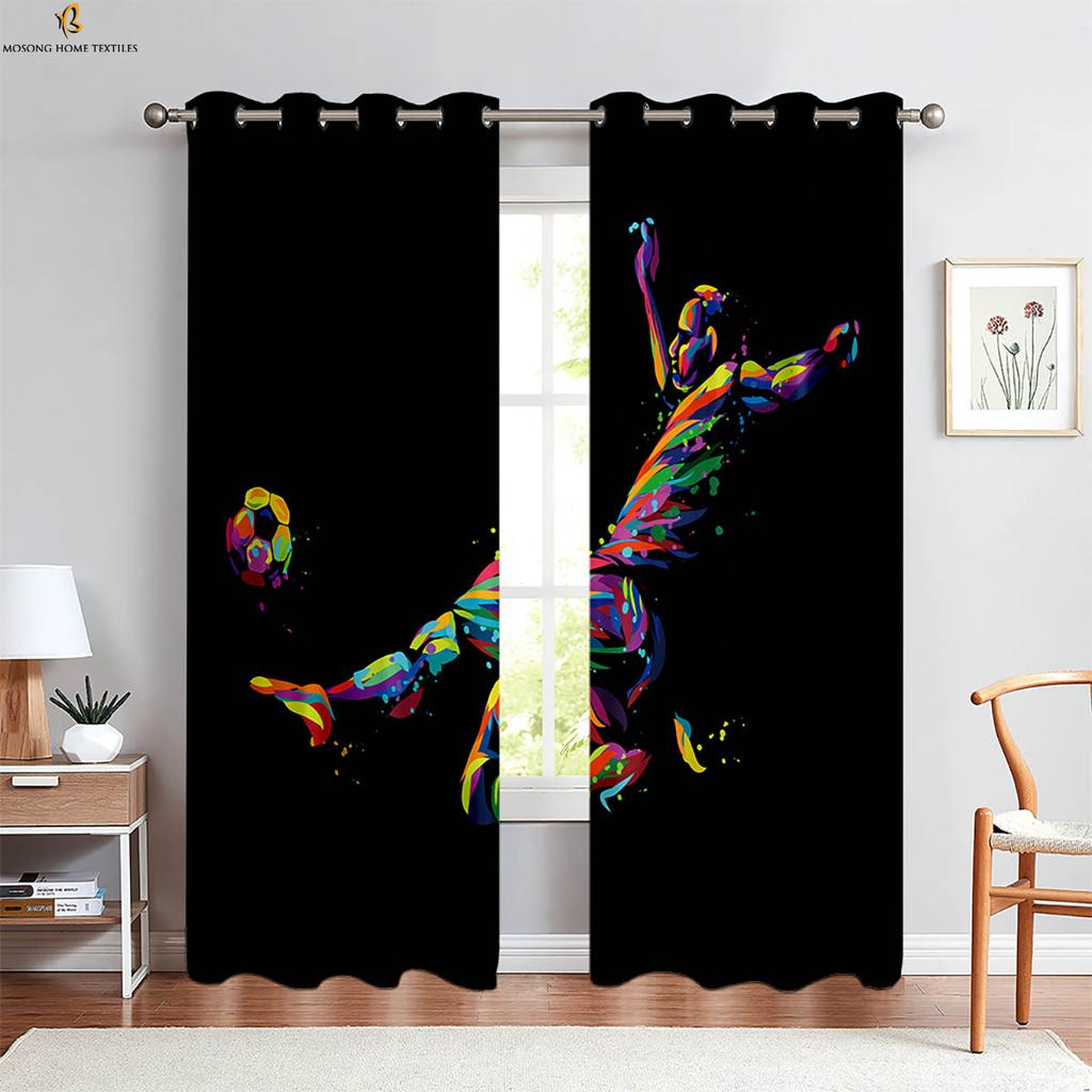 Durchbrich die Ziegelmauer Cool Fußball 3D-gedruckte Vorhänge Kinderzimmer Wohnzimmer Küche Schlafzimmer Dekorative Vorhänge 2 Stück