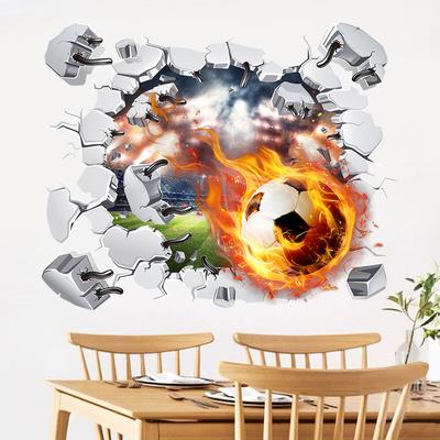 Wall Stickers 3D Basketball Break Through The Wall Vinyl Soccer Decals Murals Art Sticker for Kids Bedroom