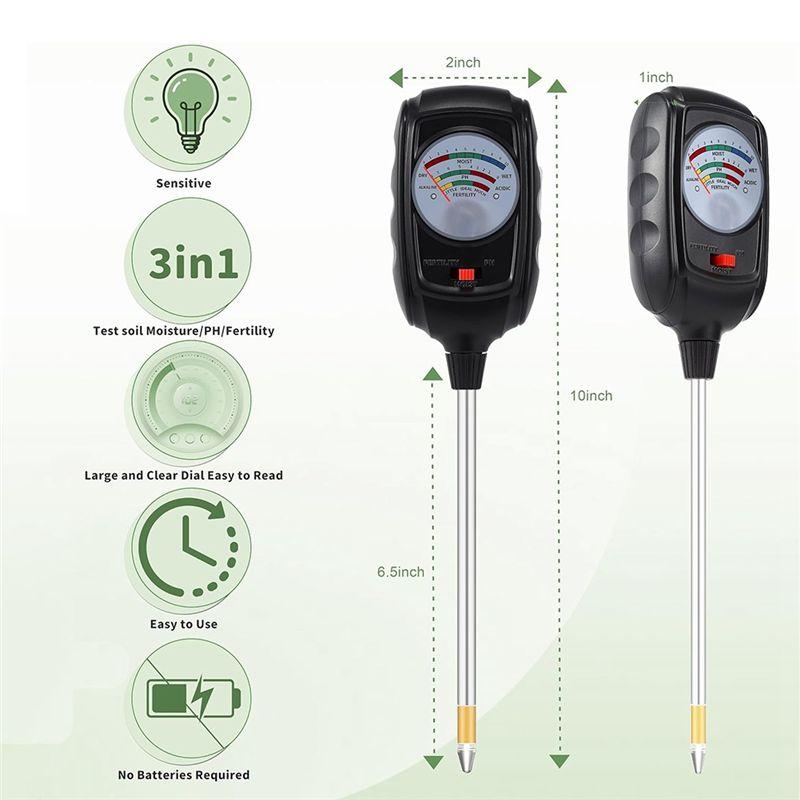 AEE2-3-In-1 Soil Test Kit, Soil Moisture Meter/Soil Ph Meter/Fertility Soil Tester, Soil Hygrometer For Garden,Plant,Farm