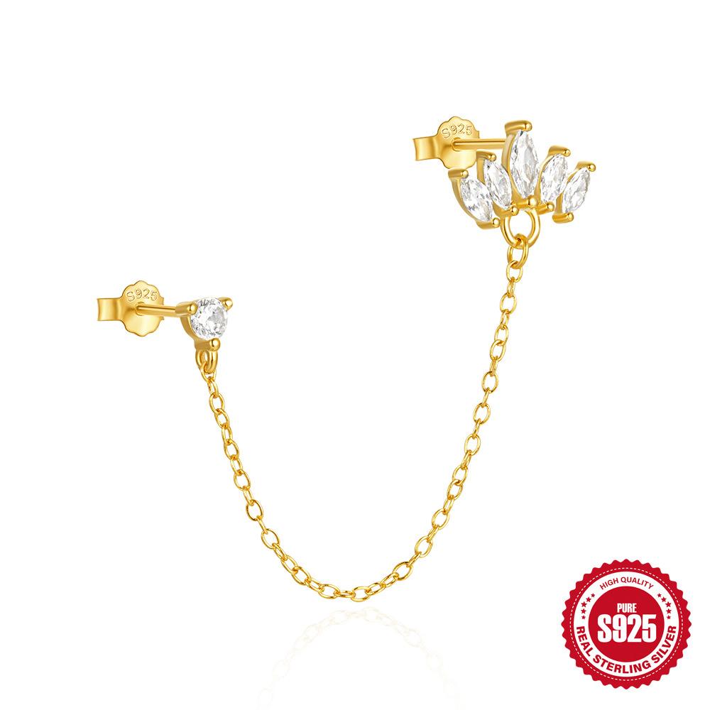 Fashion S925 Sterling Silver Double Stud Earrings Pearl Chain Fringed Thin Earrings Earrings