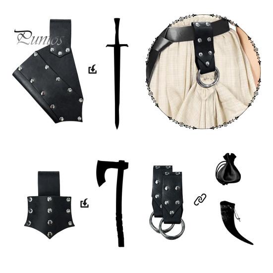 

5 шт./комплект. Середньовічний ремінь. Спідниця. Затиск. Кобура. Підсумок. Набір рогових кобур. Штучна шкіра. Регульовані аксесуари. A чорний