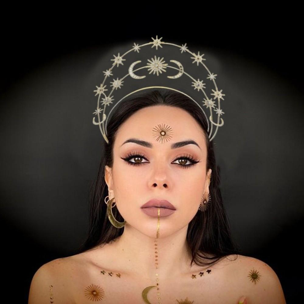 Rhinestones Crystal Goddess Crown Headband Gothic Wedding Bridal Headdress  Prom