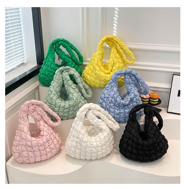 2026 Pleated Cloud Tote: Large Capacity Lightweight Diamond Pattern Down Cotton Jacket Bag