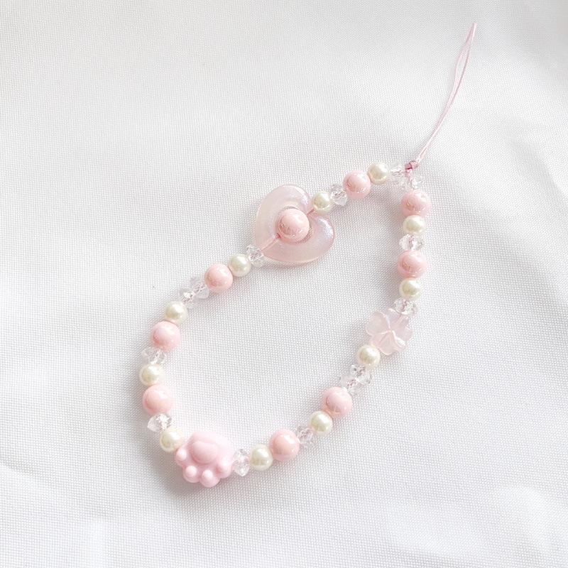 Mobile Phone Beaded Mobile Phone Chain Strap Cute Keychain Beaded Mobile Phone Lanyard Hollow Heart Pearl Pendant Acrylic розовый