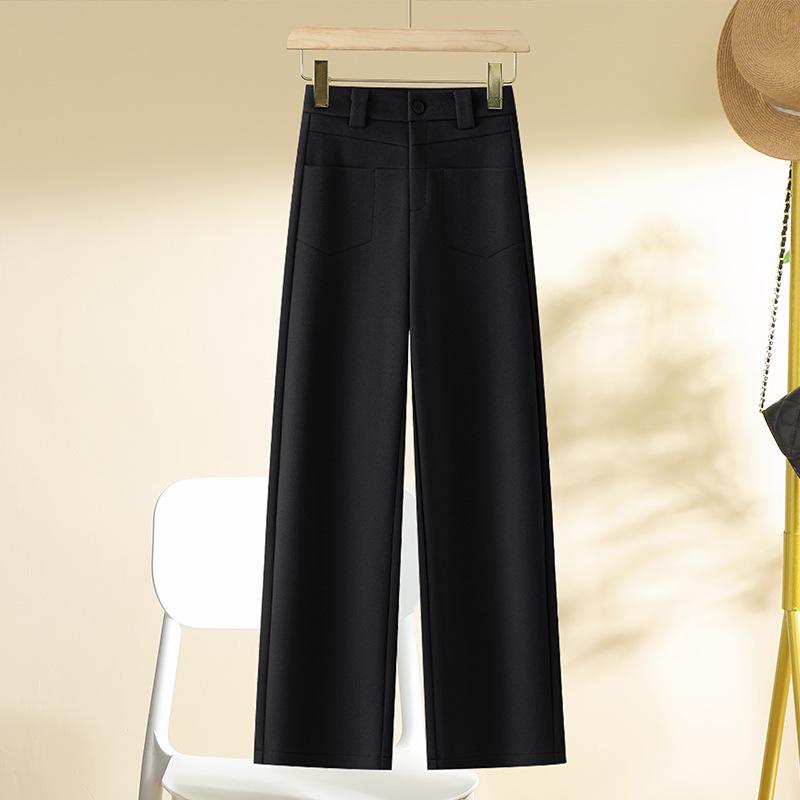 Ankola Dámské červené vlněné kalhoty se širokými nohavicemi s vysokým pasem a zeštíhlujícím efektem na podzim/zimu 2024