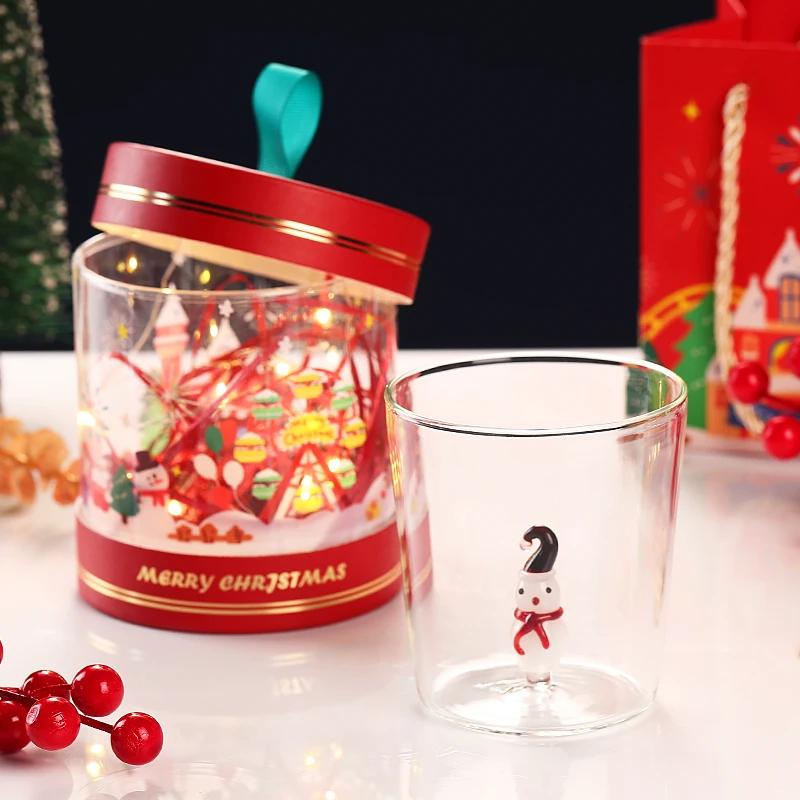 3D Cups for Christmas Transparent Glass Cups for Coffee Water Juice Mug Snowman Santa Animal Design Christmas Gift